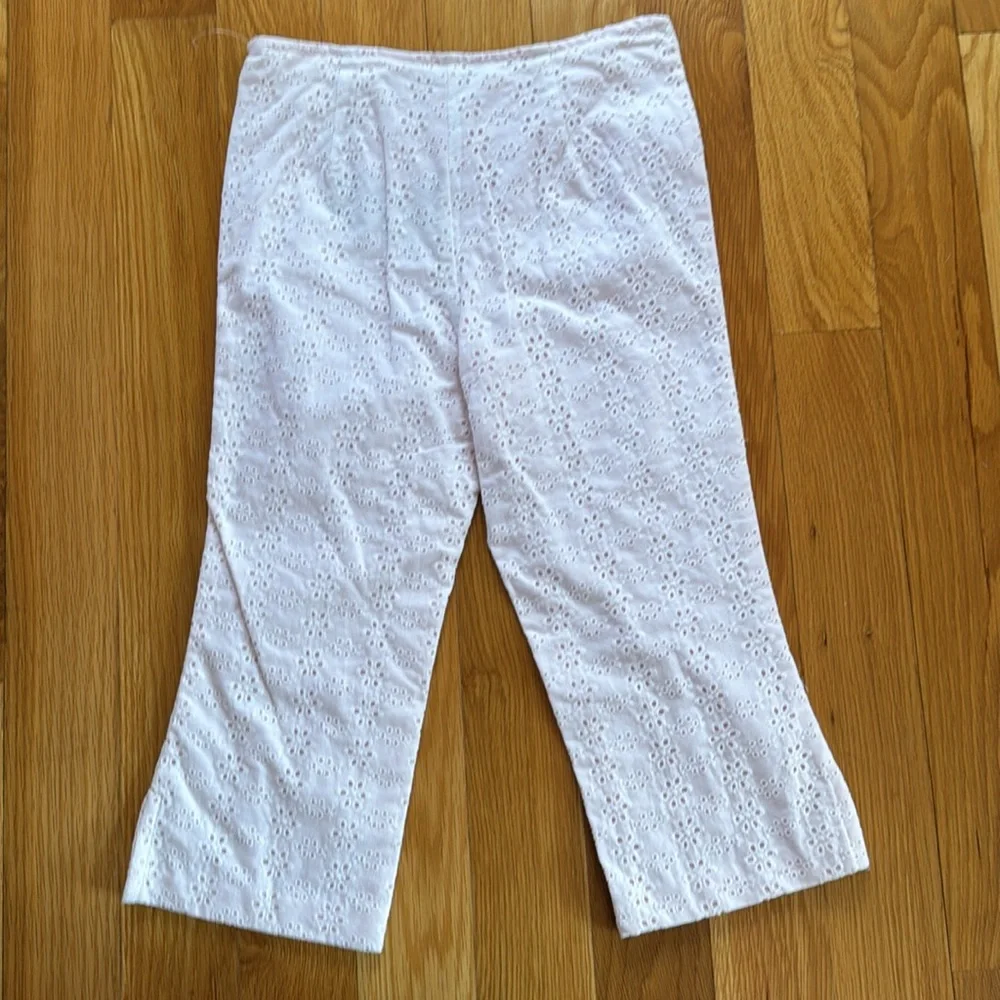 KC Parker girls capris 7 white / pink eyelet Hartstrings boutique Kids pants NEW